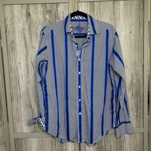 Robert Graham Mens Button Down Shirt Checkered Striped Preppy Size S